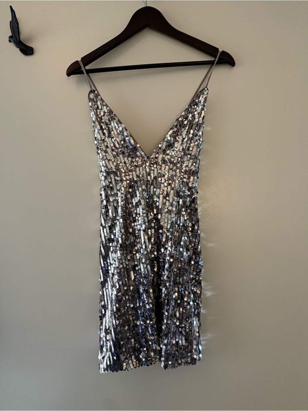 Forever 21 Silver Sequin V-Neck Mini Dress